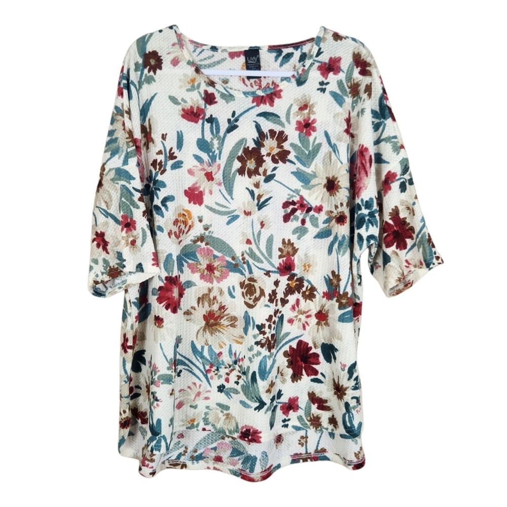 Lildy Plus Size Waffle Knit Floral Tunic Top Womens 2x/3x Fall Layer 3/4 Sleeve